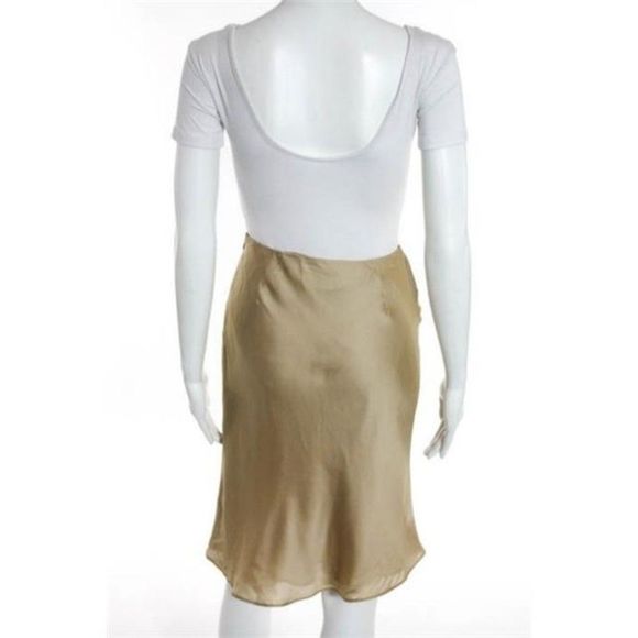 Valentino Beige Gold Silk Zip Knee Length Pencil Trumpet Skirt Size IT 38 - Picture 4 of 8